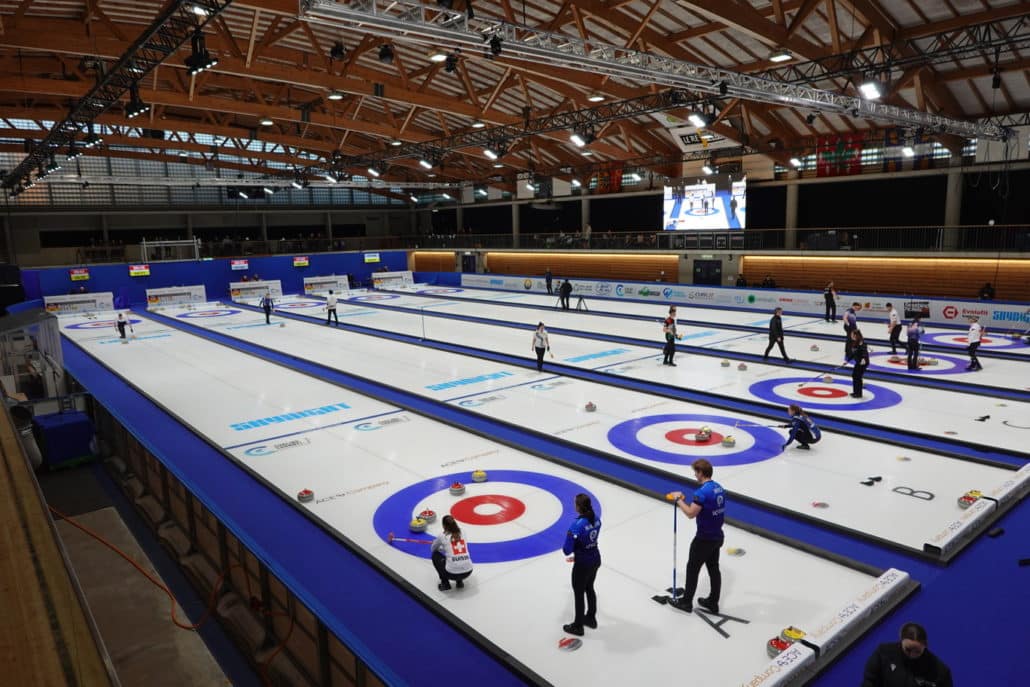 Installation of SKYNIGHT lighting and rigging systems for the international TV broadcast of curling matches.